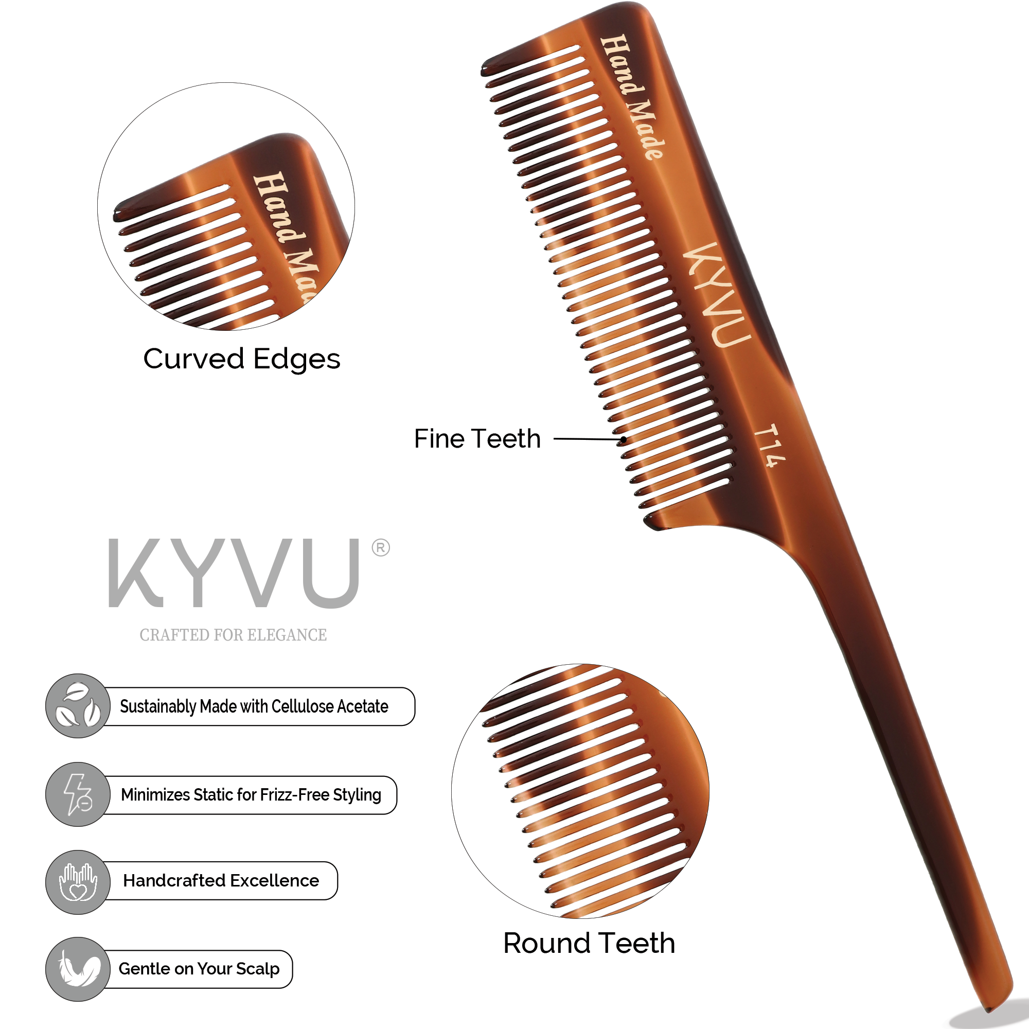 Handgefertigter 18,7 cm langer Stielkamm (T14)