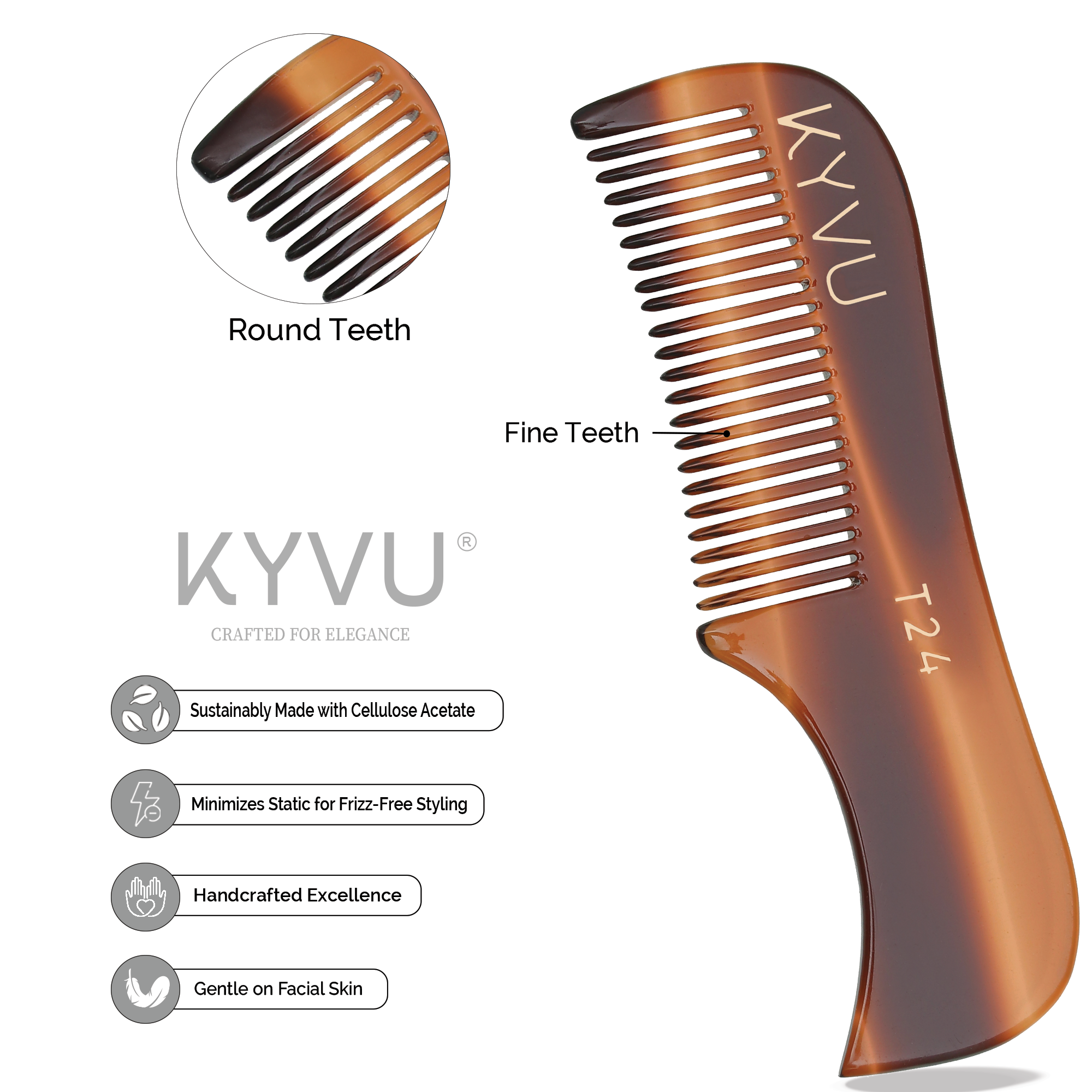 Handgefertigter 7,5 cm langer Schnurrbart- und Bartkamm aus Zelluloseacetat (Schildpatt) für Männer (T24)