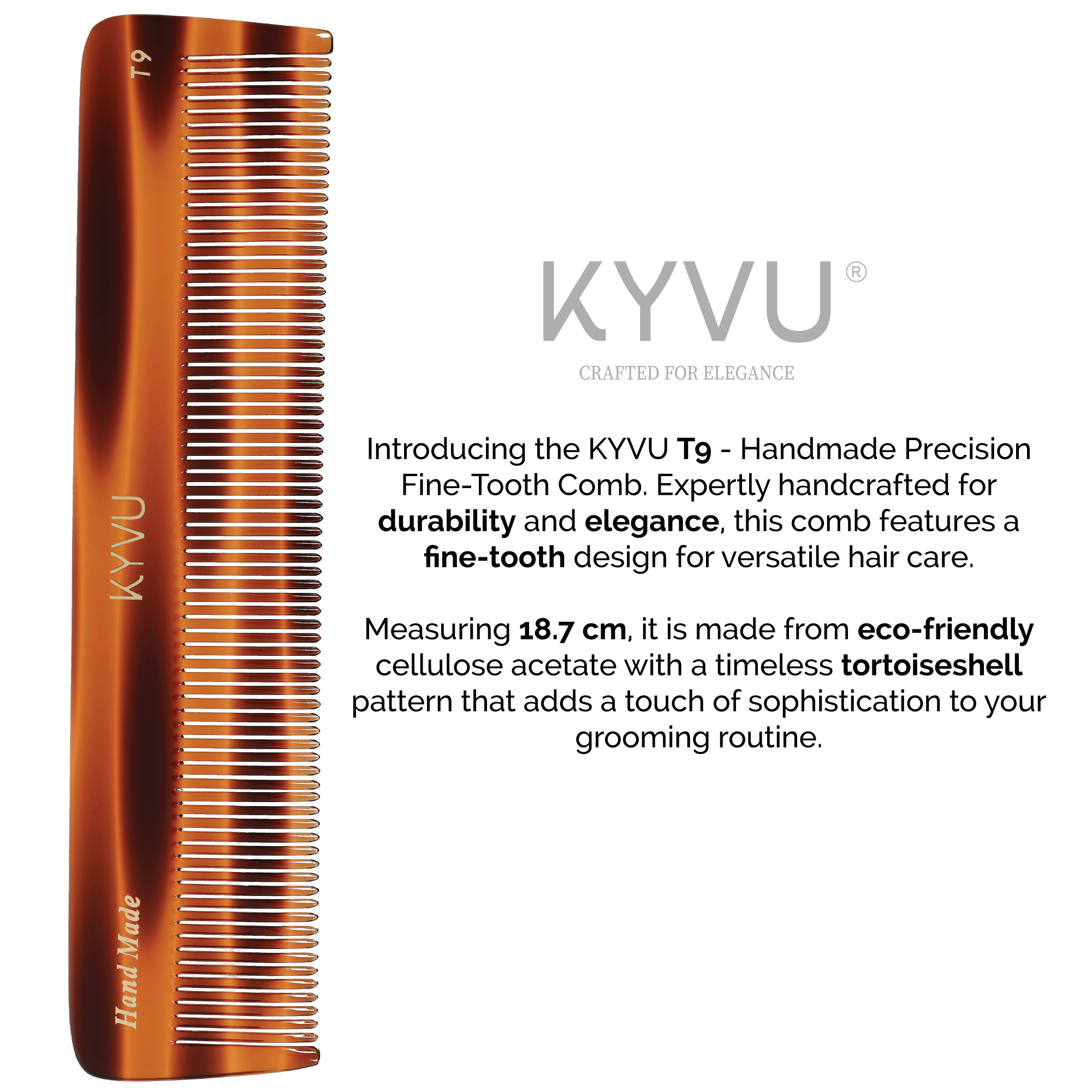 Handgefertigter 18,7 cm Präzisions-Feinzahnkamm (T9)