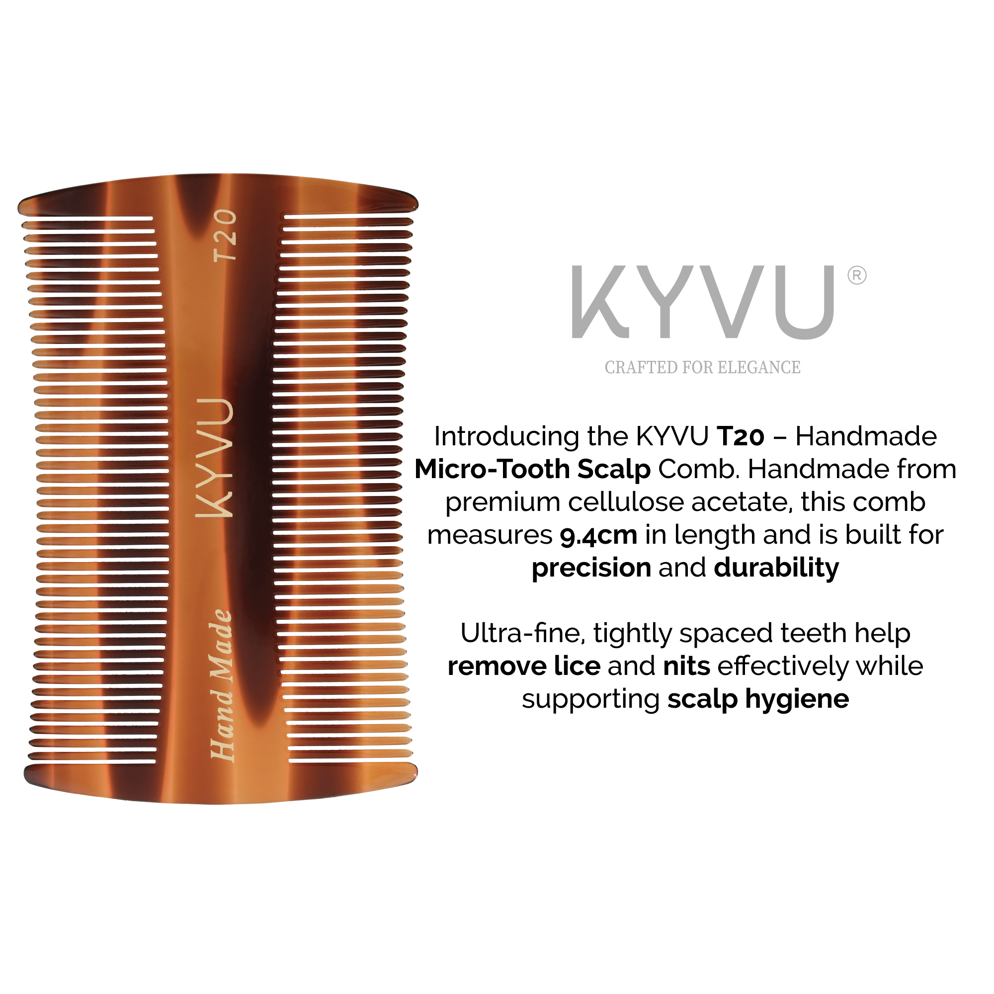 Handgefertigter 9,4 cm Mikrozahn-Kopfhautkamm (T20)