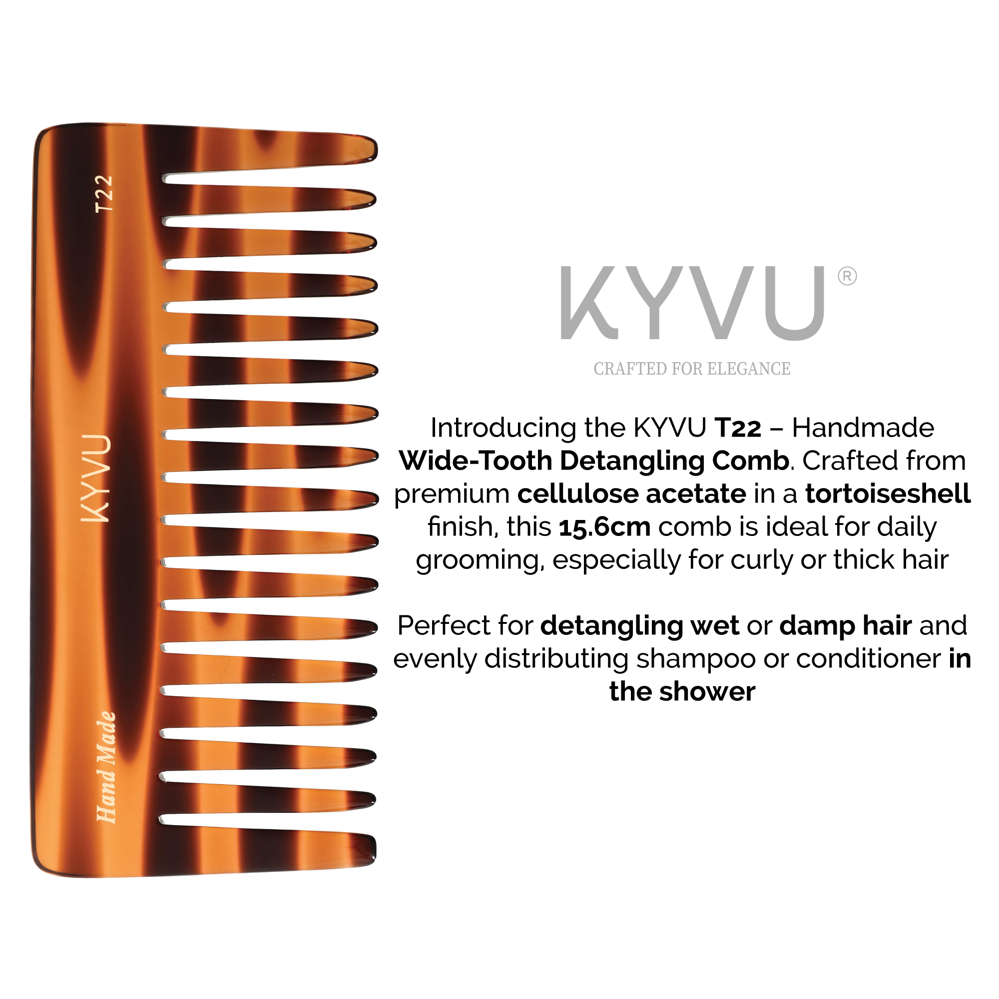Handgefertigter 15,6 cm breiter Entwirrungskamm mit breiten Zähnen (T22)
