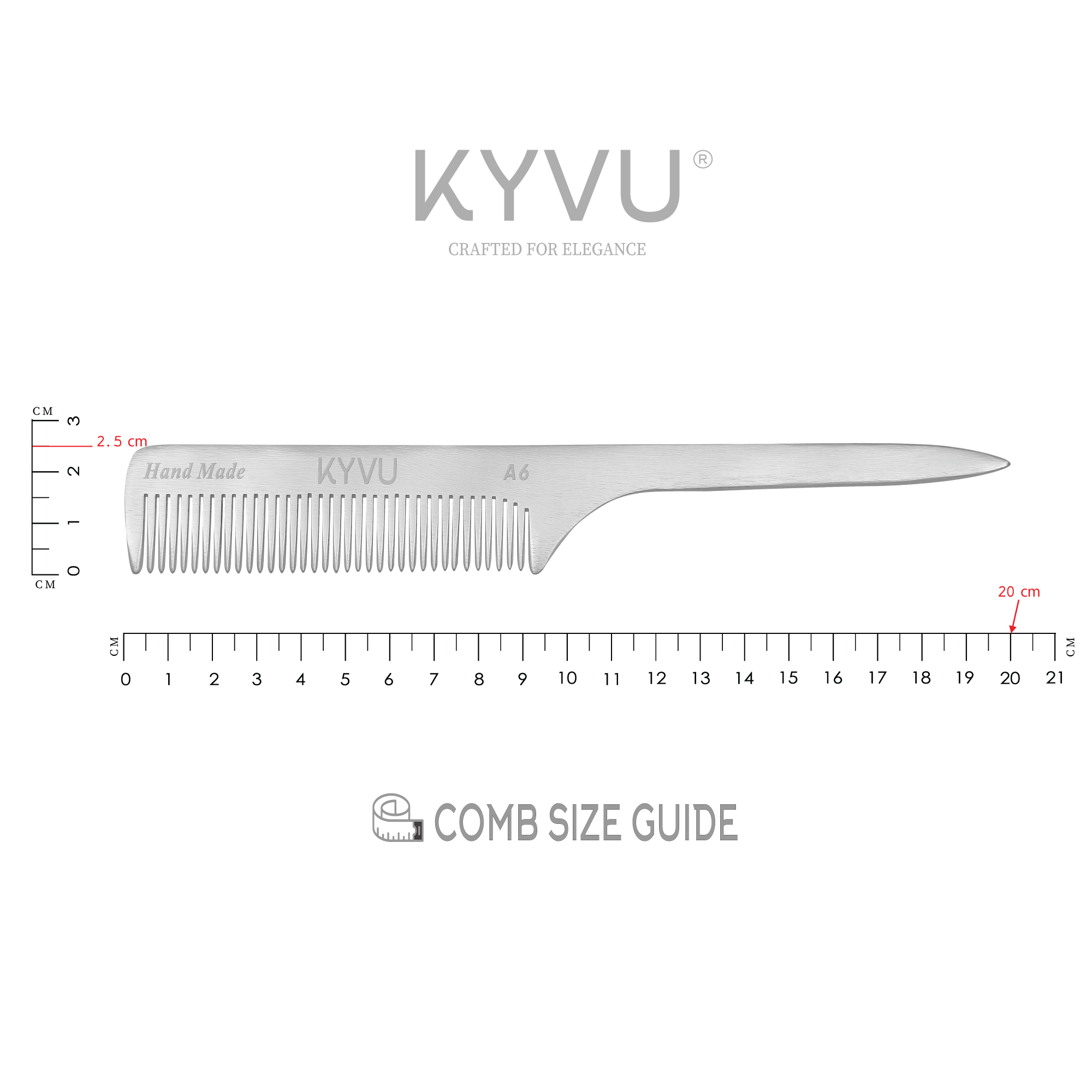 Extragroßer Aluminium-Feinzahnkamm – Stylingkamm mit Griff (A6)