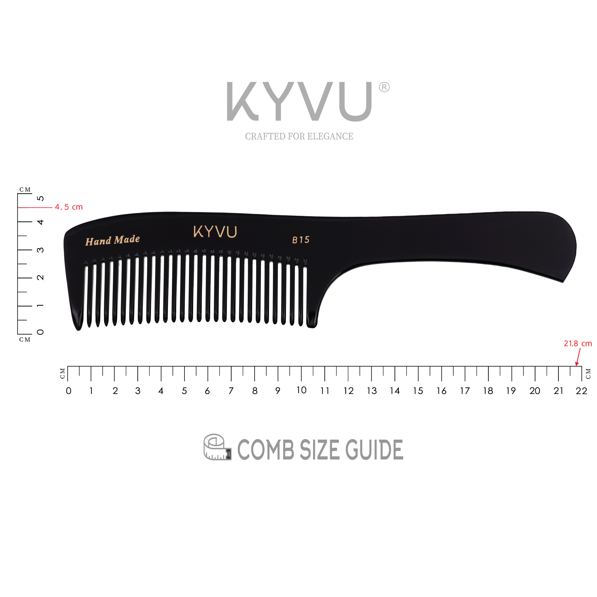 Handmade 21.8 cm Coarse Hair Styling Comb (B15)